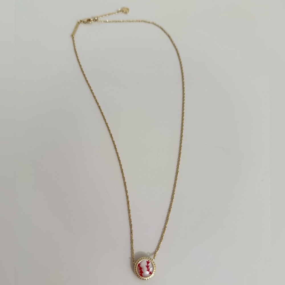 Kendra Scott Baseball Gold Short Pendant Necklace in Ivory Mother-of-Pearl - Picture 2 of 8